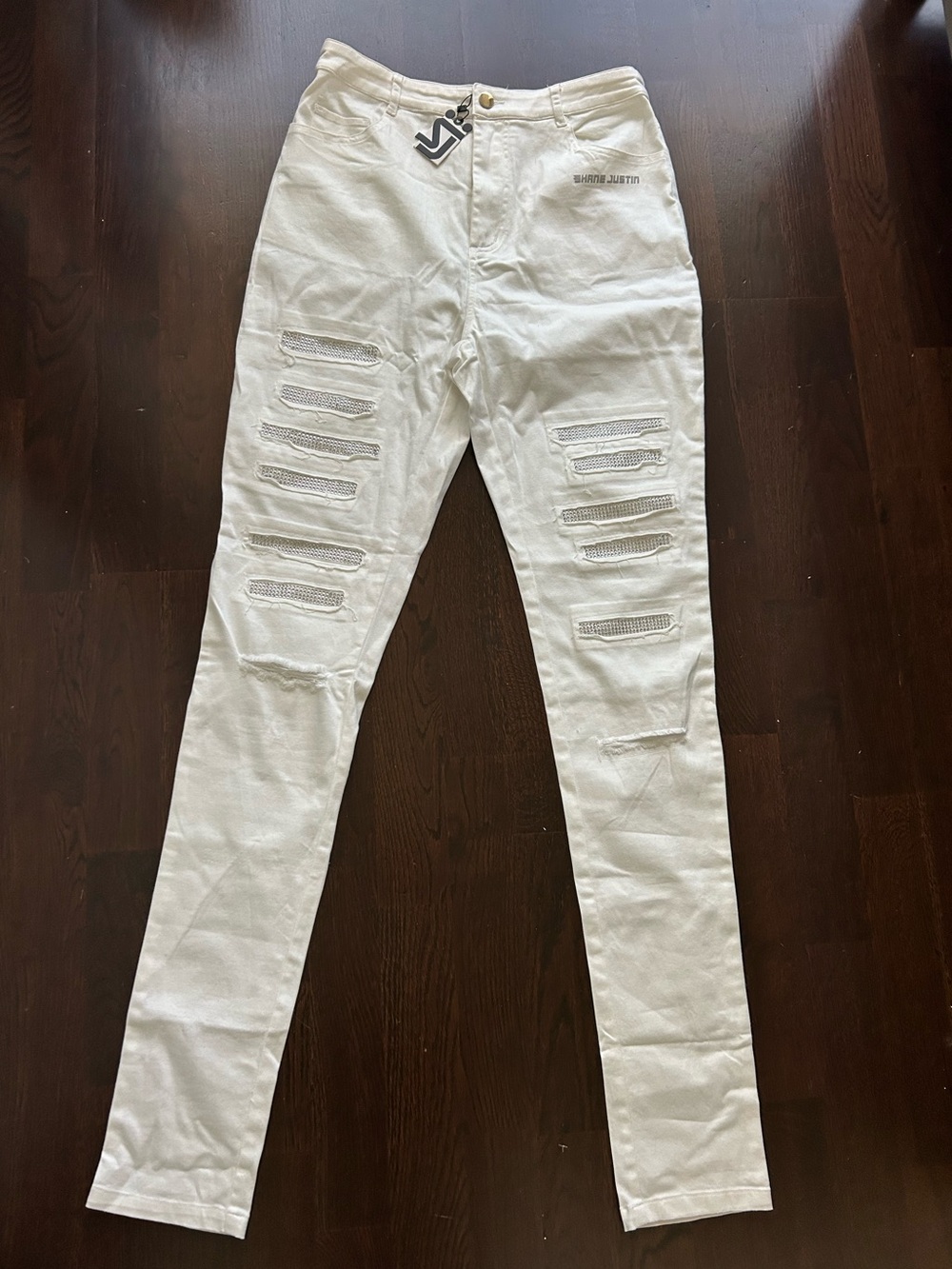NWT Shane Justin White Skinny Jeans Rhinestones Small
